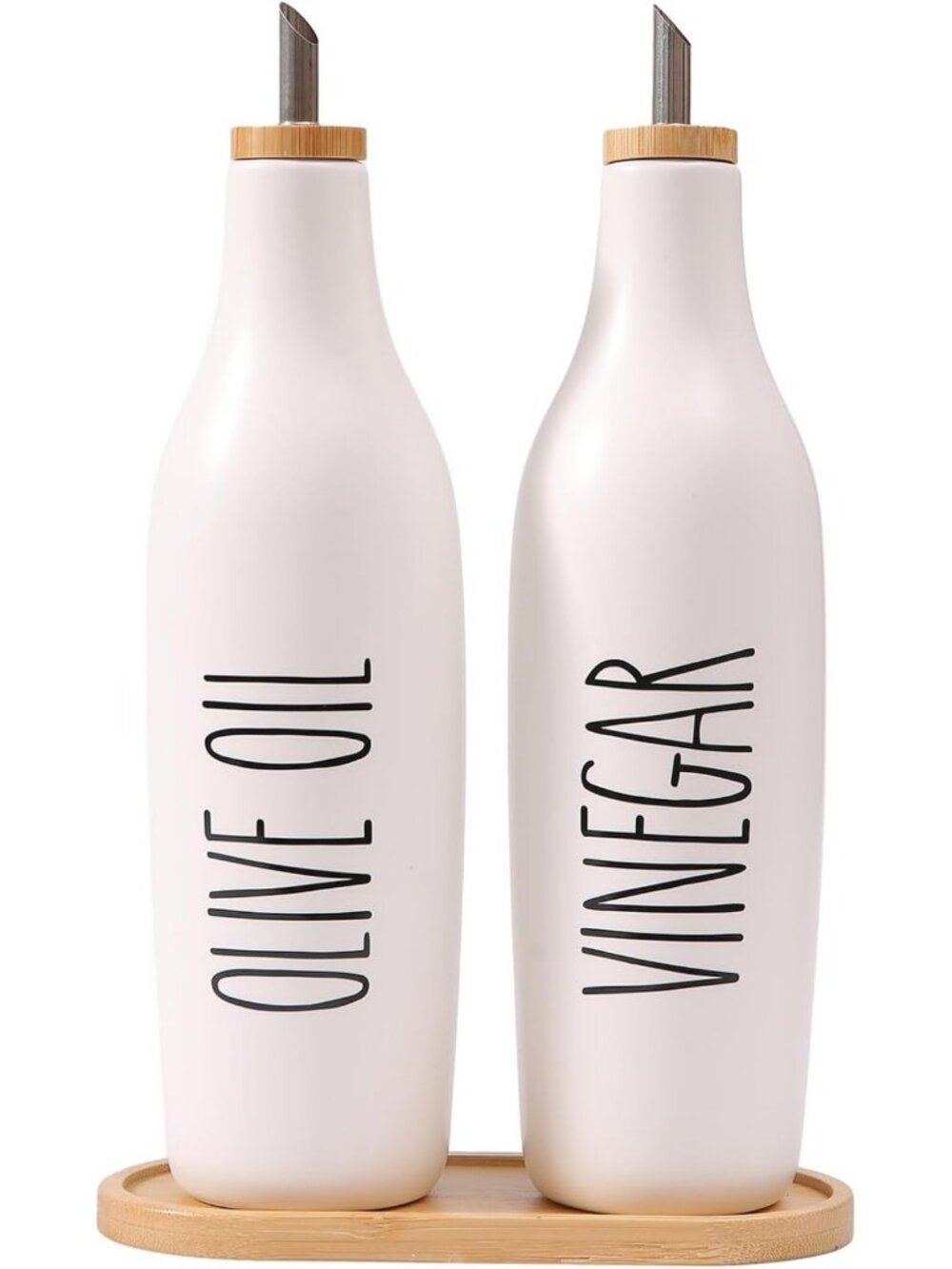 Stylish Olive Oil & Vinegar Dispenser Set - 16oz Ceramic Kitchen Bottles, Modern